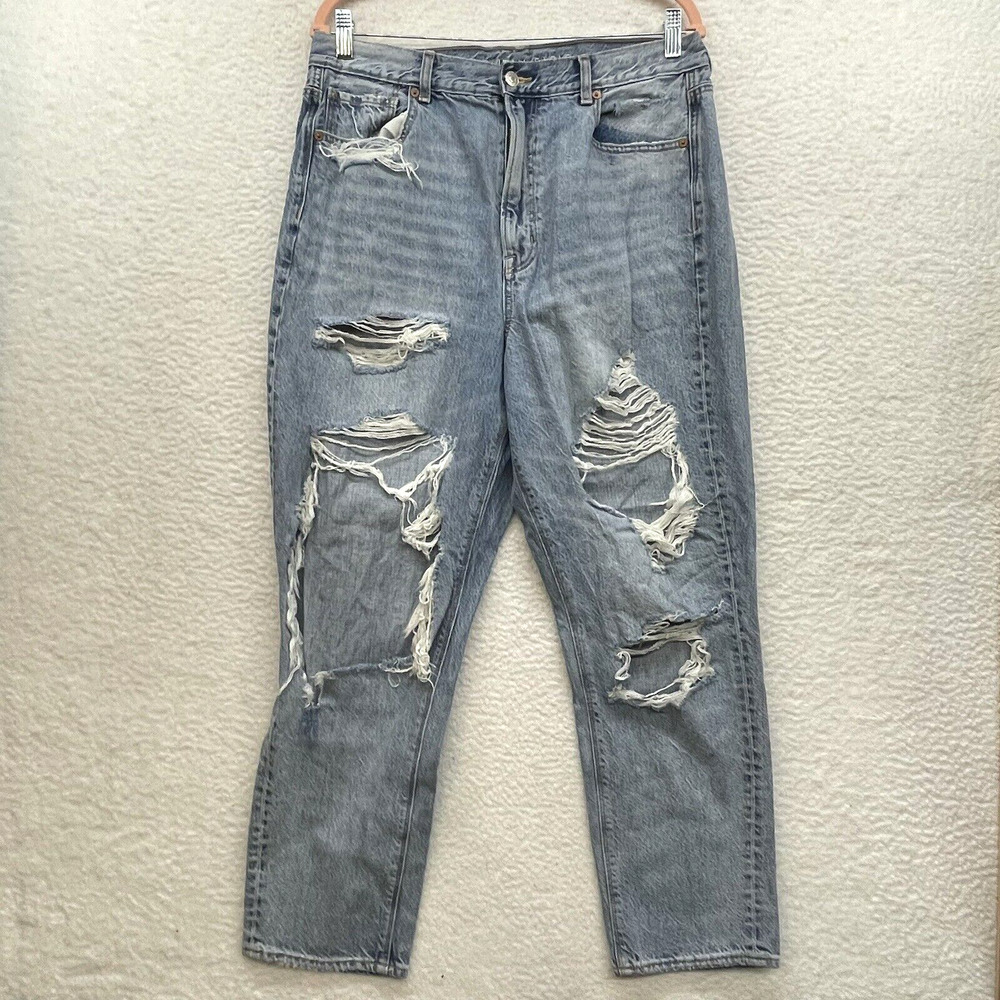 American Eagle Jeans Womens 14 Blue Highest Rise Mom Jean Thrashed Retro 90s